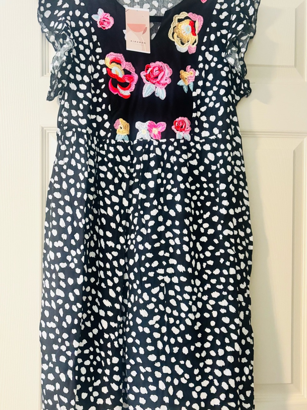 New with tags! Kirundo- Black & White Dress with Colorful Floral Embroidery.